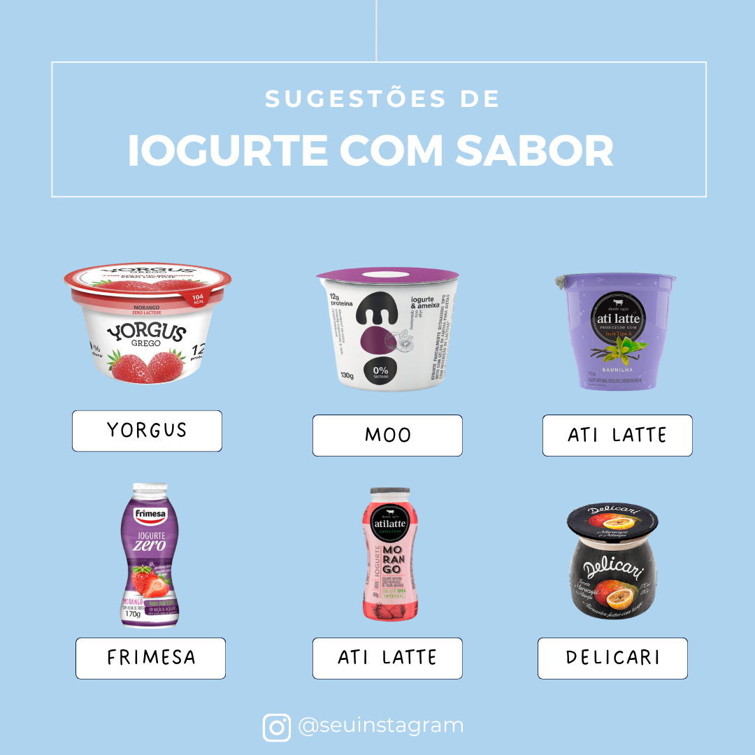 Template de post com sugestões de iogurte